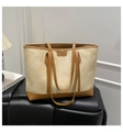 Grande borsa tote in tela con finiture in pelle marrone e dettagli di cuciture a contrasto - Cachi