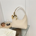 Borsa hobo in pelle beige con manico decorato da un foulard di seta a motivi geometrici - Bianco Sporco
