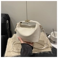 Chic cream white PU leather crossbody bag with a golden metal buckle and top handle - White