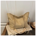 Minimalist beige suede tote bag with stylish chain strap and soft matte finish texture - No Pendant / Dune Beige / Large