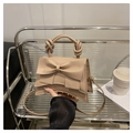 Beige bow-knot handbag with knotted handle and unique trapezoidal shape for women - Khaki