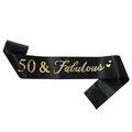 Écharpe d'anniversaire 50 and Fabulous en satin noir avec lettrage doré pour célébration - 50 & Fabulous Impression Noir Or