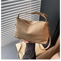Retro suede tote bag in camel khaki color with top handle and golden hardware - Khaki