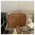 Chic brown litchi pattern leather Boston bag with silver hardware for women - Brown