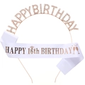 Rose gold 16th birthday set with crystal headband and white satin sash - Rose Gold 16th