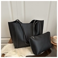 Vista dettagliata della borsa tote nera in ecopelle con pochette coordinata con zip - Nero