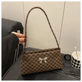 Bolso de hombro marrón con monograma M y adorno de lazo metálico plateado - M-Café