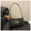 Bolso de hombro retro con estampado geométrico, lazo plateado y gran capacidad - Monograma Negro