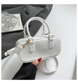 Chic white PVC cylinder handbag with gold hardware and detachable shoulder strap - White