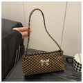 Retro coffee brown small shoulder bag with geometric patterns and silver bow decoration - Monogram Coffee