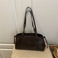 Retro dark brown large capacity tote bag with drawstring detail and slim shoulder straps - Brown