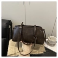 Dunkelbraune Retro-Tragetasche aus PU-Leder mit Silberschnallen und Kordelzug - Kaffeebraun