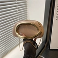 Beige patent leather pillow bag with gold U-shaped handle and slim metal chain - Khaki