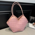 Roze tweed draagtas met lederen afwerking en elegant V-vormig ontwerp voor dames - Roze