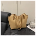 Khaki pebbled leather tote bag with gold twist lock and brown shoulder straps - Khaki