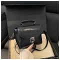Sac à main rétro en cuir ciré noir avec fermoir argenté dans un coffret cadeau chic - Noir