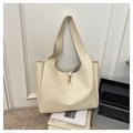 Bolso tote grande minimalista blanco crema en cuero PU con correa ancha de moda - Blanco Roto