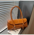 Grand sac porté épaule vintage orange-marron avec boucles en métal et fini poli - Marron