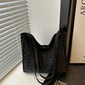 Minimalist black leopard print tote bag with double shoulder straps and soft suede texture - Black Without Pendant