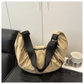 Khaki nylon crescent crossbody bag with pleated texture and adjustable strap - Khaki