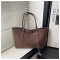 Retro oversized tote bag with dark brown leopard print and slim shoulder straps - Coffee Without Pendant