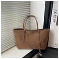 Brown leopard print tote bag with soft faux suede finish for a vintage commuting style - Brown Without Pendant