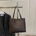 Dark brown large capacity faux leather tote bag with elegant gold lettering for daily commuting - Brown