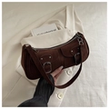 Bolso baguette vintage marrón de ante sintético con dos bolsillos y bandolera - café