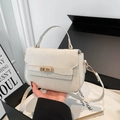 Cream white handbag with gold turn-lock and leather handle in a gift box - White