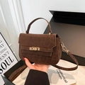 Dark brown leopard pattern Kelly bag with golden buckle and adjustable shoulder strap - Coffee