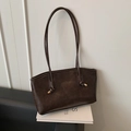Borsa tote vintage marrone scuro con testo a rilievo e tracolle annodate decorati - caffè