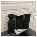 Set chic da 2 pezzi con borsa tote leopardata nera e piccola pochette coordinata - Nero
