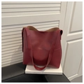 Minimalist burgundy large capacity leather tote bag with stylish vintage bucket design - Red