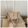 Fashionable beige crossbody bag with silver magnetic buckle and decorative zippers - Khaki
