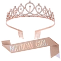 Set tiara di compleanno oro rosa e fascia glitterata con scritta Birthday Girl - BIRTHDAY GIRL Set Oro Rosa Olografico