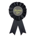 Coccarda di compleanno in seta nera con scritte gialle per decorazione di festa - Distintivo Birthday Girl / Nero (Birthday Girl)