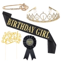 5-teiliges Geburtstags-Set in Gold und Schwarz mit Krone, Schärpe und Kuchendeko - Birthday Girl (HG011+JD002+HZ002+CP010+XZ002)