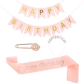 Set compleanno rosa e oro con striscione, fascia, diadema di strass e spilla - Set da 4 pezzi rosa