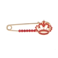 Broche couronne dorée tendance avec cristaux rouges pour gilets et pulls élégants - Rouge