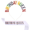 Buntes Birthday Queen Metall-Haarreif und Regenbogen-Schärpe Set für Geburtstagsfeiern - Birthday Queen Stirnband und Birthday Queen Mehrfarbige Schärpe