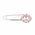 Silver crown brooch pin with sparkling pink crystals for elegant sweater styling - Pink