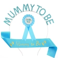 Coffret baby shower avec écharpe Mummy to Be, serre-tête strass et badge Daddy to Be - MUMMY Ensemble Bleu Lac