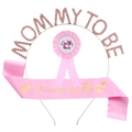 Set Baby Shower rose avec serre-tête en strass, écharpe maman et badge pour papa - Ensemble rose 3 pièces