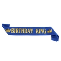 Dunkelblaue Satin-Schärpe Birthday King mit goldener Folienprägung für Geburtstagsfeiern - Blau Gold Buchstaben