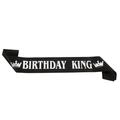 Elegante schwarze Satinschärpe für Herren mit silbernem Birthday King Text für Partys - Schwarz Silber