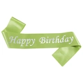 Hellgrüne Satin-Schärpe Happy Birthday mit weißem Schriftzug für Geburtstagsfeiern - Grün Mit Silberbuchstaben