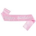 Rosa Geburtstagsschärpe aus Satin mit silberner Happy Birthday Aufschrift für Partys - Rosa Silber