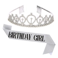 Set con tiara di strass argentati e fascia grigia con scritta Birthday Girl - BIRTHDAY GIRL Set Argento