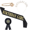 Set per il compleanno con corona d'oro, cerchietto, fascia nera e spilla a nastro - Fascia E Distintivo E Spilla E Fascia