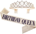 Golden glitter birthday queen sash and sparkling rhinestone tiara set for party - BIRTHDAY QUEEN Gold Set